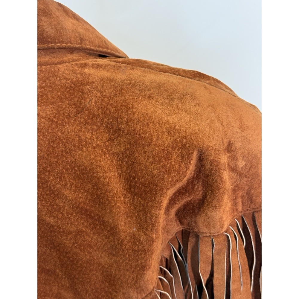 Vintage Suede Leather Jacket Womens Brown Medium Fringe Western Cowgirl - Picture 11 of 16